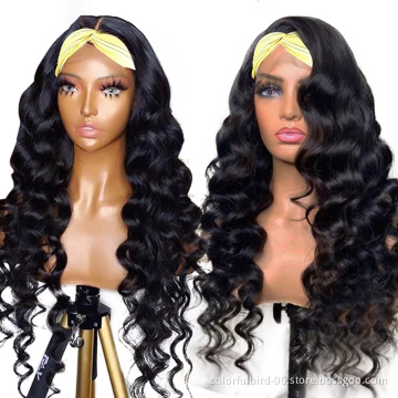 loose wave headband wig none lace Machine made Wig Brazilian Human Hair headband wigs fo black women